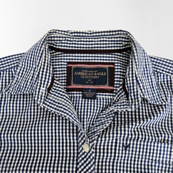 American Eagle Blue/White Button Down Long Sleeve Shirt SIZE 2 - Picture 4 of 4